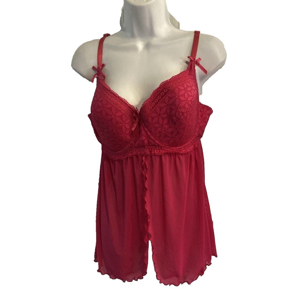 Torrid Babydoll Lingerie 2X Hot Pink Mesh Lace Underwire Open Front Sexy Teddy